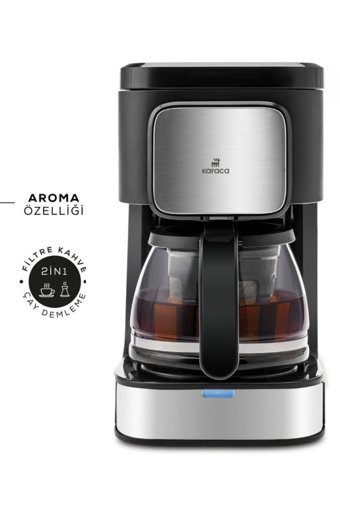 Karaca Just Coffee 2in1 0.75 L Hazne Kapasiteli 5 Fincan 750 W Inox Siyah Çay ve Filtre Kahve Makinesi