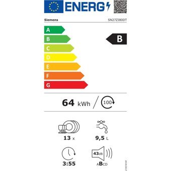 Siemens iQ700 SN27ZI80DT 8 Programlı B Enerji Sınıfı 13 Kişilik Wifili Çekmeceli İnox Solo Bulaşık Makinesi