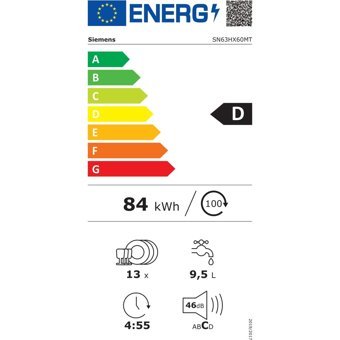 Siemens iQ300 SN63HX60MT 6 Programlı D Enerji Sınıfı 13 Kişilik Wifili Çekmeceli Siyah Solo Bulaşık Makinesi