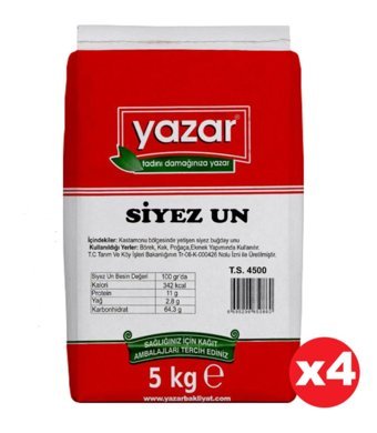 Yazar Tam Buğday Kepekli Un 4x5 kg