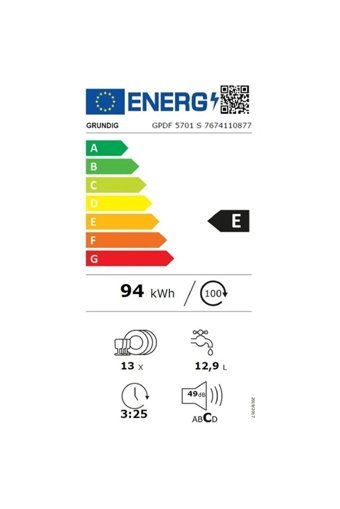 Grundig GPDF 5701 5 Programlı E Enerji Sınıfı 13 Kişilik Wifili Çekmeceli Gümüş Solo Bulaşık Makinesi