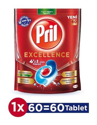 Pril Excellence 4'ü 1 Arada Tablet Bulaşık Makinesi Deterjanı 60 Adet