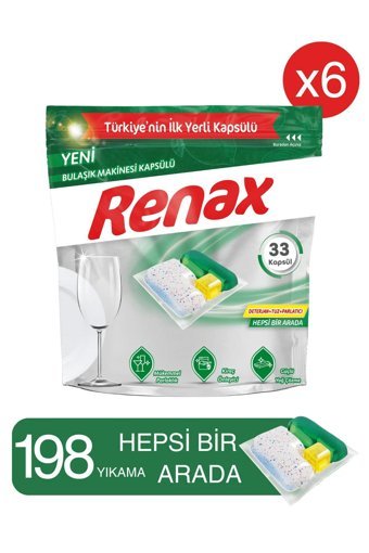 Renax Hepsi 1 Arada Tablet Bulaşık Makinesi Deterjanı 6x33 Adet