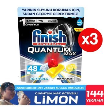 Finish Quantum Max Limon Kokulu Tablet Bulaşık Makinesi Deterjanı 3x48 Adet
