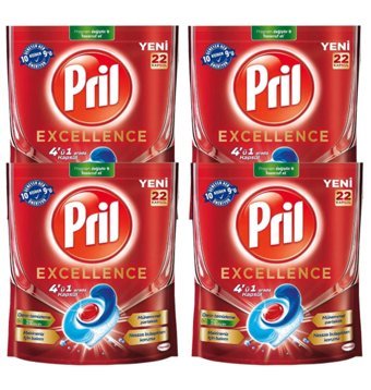 Pril Excellence 4'ü 1 Arada Tablet Bulaşık Makinesi Deterjanı 4x22 Adet