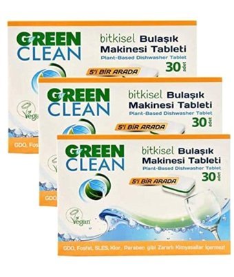 Green Clean Organik Bitkisel Tablet Bulaşık Makinesi Deterjanı 3x30 Adet