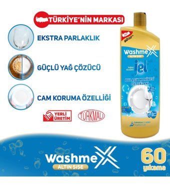 Washmex Yoğun Kıvamlı Altın Şişe Jel Bulaşık Makinesi Deterjanı 960 ml
