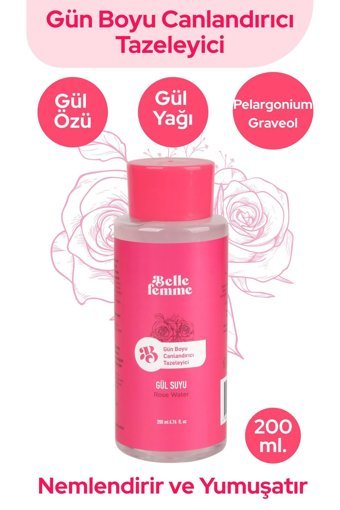 Belle Femme Gül Suyu Cilt Temizleyici Yüz Toniği 200 ml