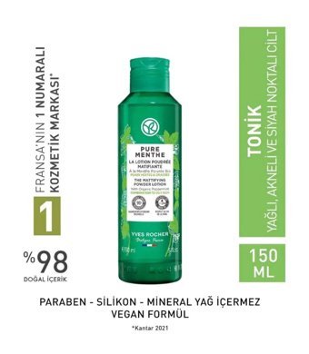 Yves Rocher Pure Menthe Anında Matlaştırıcı Prebiyotik ve Glikolik Asit Pudralı Yüz Toniği 150 ml