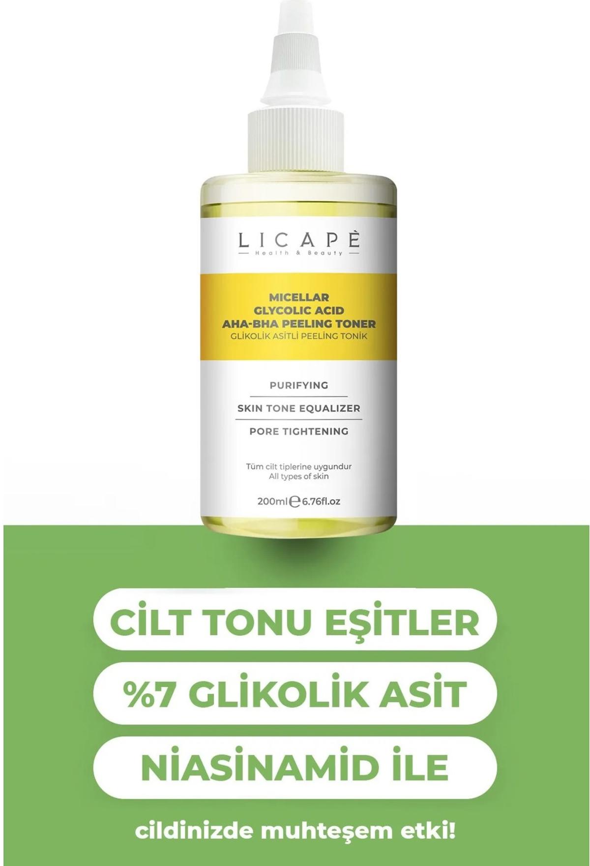 Licape Micellar Glikolik Asitli Aha Bha Peeling Yüz Toniği 200 ml