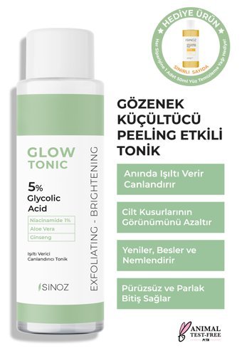 Sinoz Glow Tonic Gözenek Sıkılaştırıcı Arındırıcı Canlandırıcı Peeling Etkili Yüz Toniği 200 ml