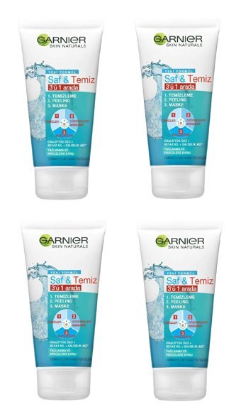 Garnier Saf & Temiz 3'ü 1 Arada Yağlanma ve Pürüzlere Karşı Yüz Temizleyici Peeling 4x150 ml