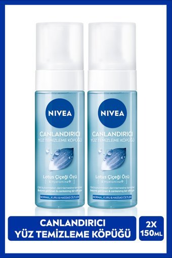 Nivea Canlandırıcı Lotus Çiçeği Özü Normal Kuru ve Hassas Ciltler İçin Yüz Yıkama Köpüğü 2x150 ml