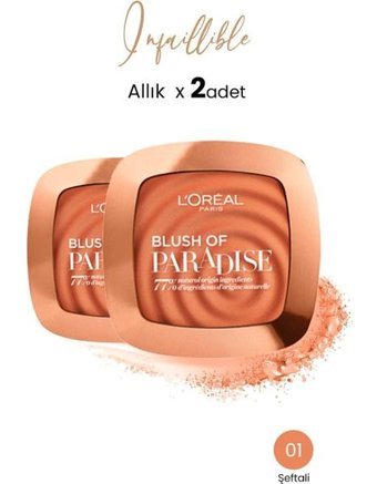 L'Oréal Paris Blush Of Paradise Şeftali Tonu Işıltılı Toz Allık 2 Adet