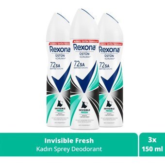 Rexona Invisible Fresh Deep Pudrasız Ter Önleyici Antiperspirant Sprey Kadın Deodorant 3x150 ml