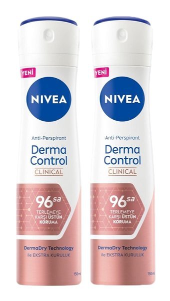 Nivea Women Derma Control Pudrasız Ter Önleyici Antiperspirant Sprey Kadın Deodorant 2x150 ml