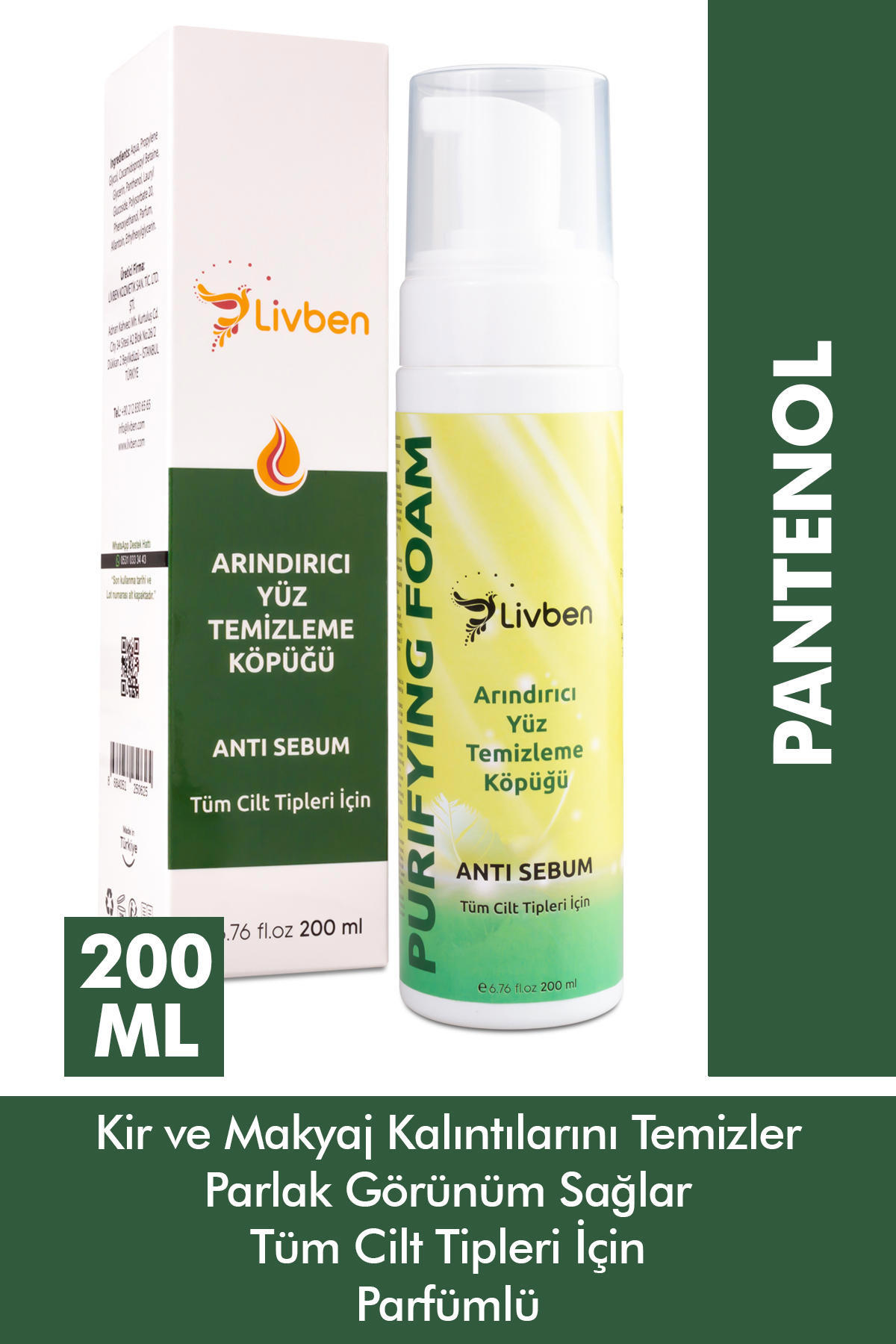 Livben Anti Sebum Tüm Ciltler İçin Yüz Temizleyici Köpük 200 ml
