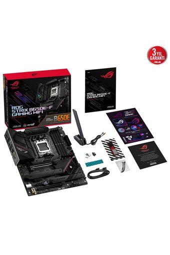 Asus Rog Strix B650e-f Gaming B650 AM5 Soket DDR5 6400 Mhz PCIe 4.0 Wi-Fi Overclock ATX Masaüstü Bilgisayar AMD Uyumlu Anakart
