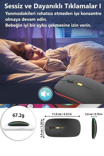 Havana RGB Sessiz Ergonomik Yatay Kablosuz Siyah Mouse