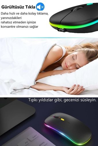Havana RGB Sessiz Ergonomik Yatay Kablosuz Siyah Mouse