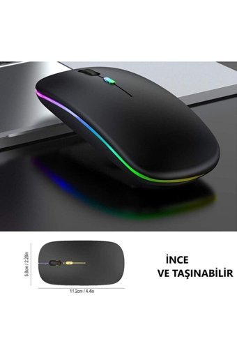 A2N A2 RGB Yatay Makrolu Kablosuz Siyah Optik Mouse