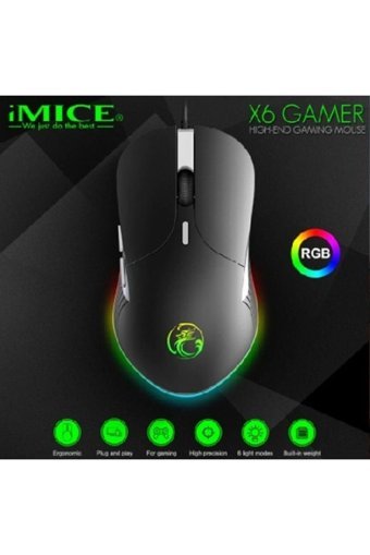 İmice x6 RGB Yatay Kablosuz Siyah Optik Gaming Mouse