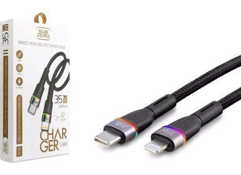 Subzero CL16 35W Pd Type-C Lightning Rgb Ledli Metal Hasır Şarj Kablosu - Siyah