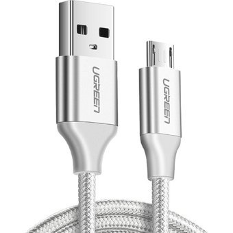 Ugreen Micro USB Örgülü Data ve Şarj Kablosu Beyaz 2 Metre