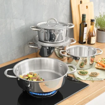 Karaca 3Ply PowerSteel 316+ Çelik Konik 8 Parça Tencere Seti