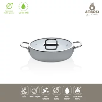Amboss Sera Nova Seramik Yanmaz Yapışmaz Basık Tencere 24 Cm Gri