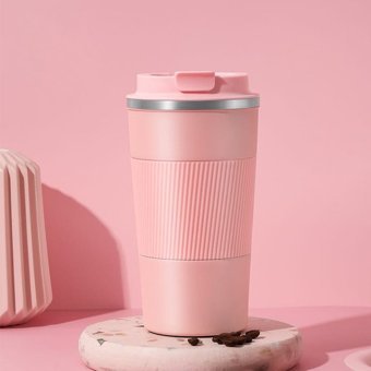 Çift Katmanlı Paslanmaz 304 Çelik Termos Bardak 500 ml Termos Mug Kupa Araç Kahve Çay Termos - Pembe