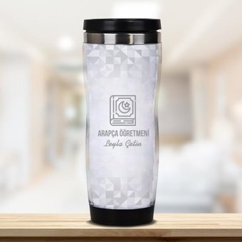 Hediyemen Arapça Öğretmenine Hediye Termos Bardak - 400 ml - Beyaz