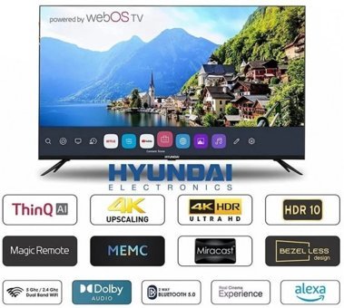Hyundai 55HYN3205 55 inç 4K Ultra HD 139 Ekran Çerçevesiz Flat Uydu Alıcılı Smart Led Webos Televizyon