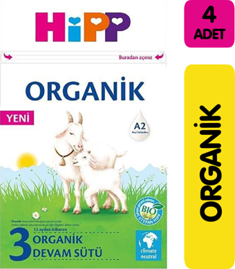 Hipp 3 Organik Keçi Sütü Bazlı Devam Sütü 400 gr 4'lü Paket