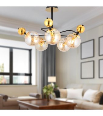 Apliqa Florit 5'li Siyah Gold Modern Oturma Odası Salon Avize