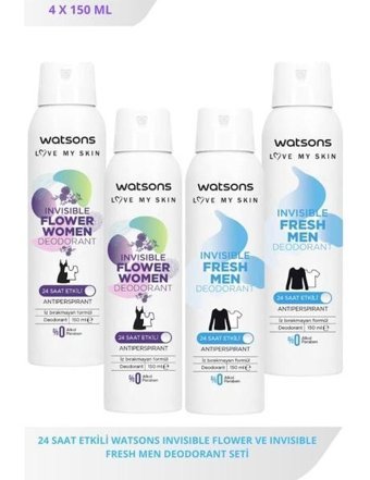 Watsons Invisible Flower 150 ml X2 ve Fresh Men 150 ml X2 Deodorant Seti
