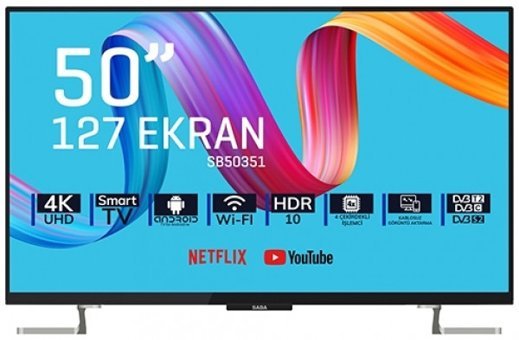 Saba SB50351 50 inç 4K Ultra HD 126 Ekran Çerçevesiz Flat Uydu Alıcılı Smart Led Android Televizyon