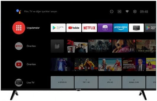 Onvo OV65F900 65 inç 4K Ultra HD 164 Ekran Çerçevesiz Flat Uydu Alıcılı Smart Led Android Televizyon