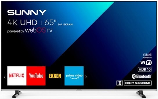 Sunny SN65FOT240 65 inç 4K Ultra HD 164 Ekran Çerçevesiz Flat Uydu Alıcılı Smart Led Webos Televizyon