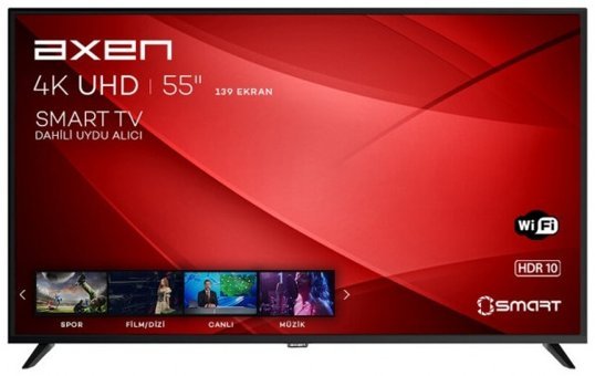 Axen AX55UAL402 55 inç 4K Ultra HD 139 Ekran Çerçevesiz Flat Uydu Alıcılı Smart Led Android Televizyon