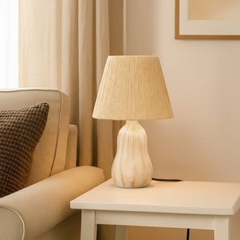 Evidea | Evidea Lighting Santa Fe Seramik Abajur - Krem / Somon - 40x40x20 cm