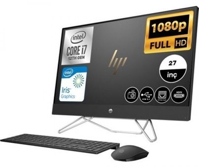 HP All-in-One 27-cb1007nt (78J88EA10) Dahili Iris Xe Graphics Ekran Kartlı Intel Core i7 1255U 64 GB Ram DDR4 512 GB SSD 27 inç Full HD FreeDos All in One Bilgisayar