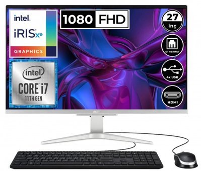 Acer Aspire C27-1655 (DQ.BHLEM.003A3) Dahili Iris Xe Graphics Ekran Kartlı Intel Core i7 1165G7 8 GB Ram DDR4 512 GB SSD 27 inç Full HD Windows 10 Pro All in One Bilgisayar
