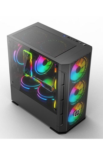 Zeiron TSX70 RGB Mesh 8 Fanlı Siyah Dikey Kullanım Mid Tower Toplanmış Bilgisayar Kasası