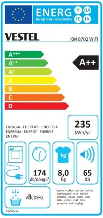 Vestel KM 8702 8 kg A++ Enerji Sınıfı Isı Pompalı Wifi Kurutma Makinesi