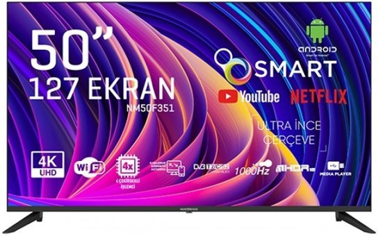 Nordmende NM50F351 50 inç 4K Ultra HD 126 Ekran Çerçevesiz Flat Uydu Alıcılı Smart Led Android Televizyon