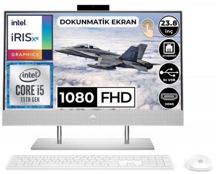 HP 24-dp1023nt 68B98EA01 Dahili Iris Xe Graphics Ekran Kartlı Intel Core i5 1135G7 8 GB Ram DDR4 1 TB SSD 23.8 inç Full HD FreeDos Dokunmatik All in One Bilgisayar