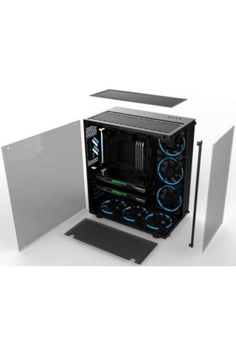 GamePower Warcry RGB Mesh Sıvı Soğutmalı 7 Fanlı Siyah Dikey Kullanım Mid Tower Oyuncu Bilgisayar Kasası