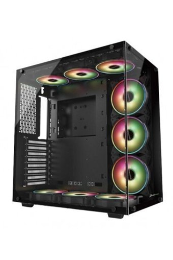GamePower Warcry RGB Mesh Sıvı Soğutmalı 7 Fanlı Siyah Dikey Kullanım Mid Tower Oyuncu Bilgisayar Kasası