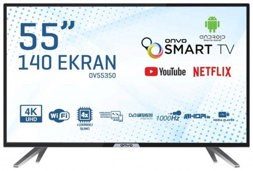 Onvo OV55350 55 inç 4K Ultra HD 139 Ekran Çerçevesiz Flat Uydu Alıcılı Smart Led Android Televizyon